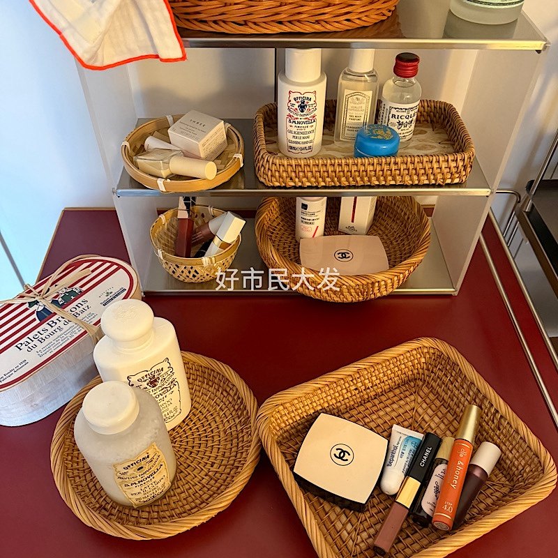 好市民大发桌面收纳藤编竹编篮胡桃木收纳置物盘精致手工整理摆拍,收纳整理,其他收纳篮,淘宝优惠券,粉丝福利购,淘宝优惠卷