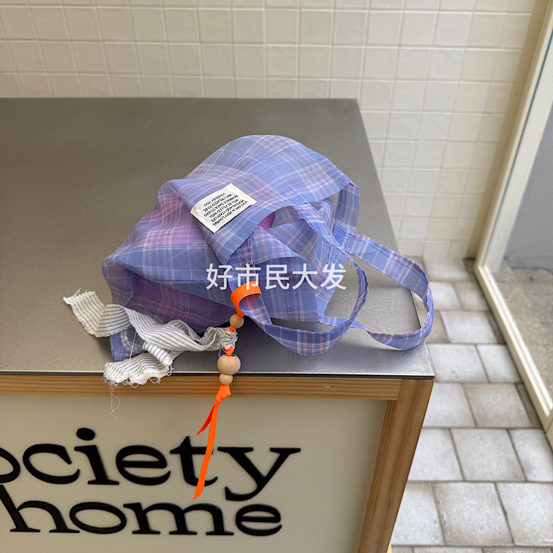 好市民大发 自制薄纱格纹出行购物袋环保限定彩色手提袋ins女浪漫