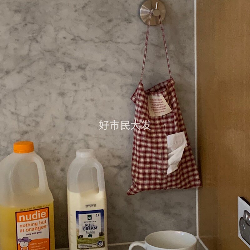 好市民大发 自制简约格纹文艺少女可挂居家宿舍抽纸袋纸巾袋ins图片