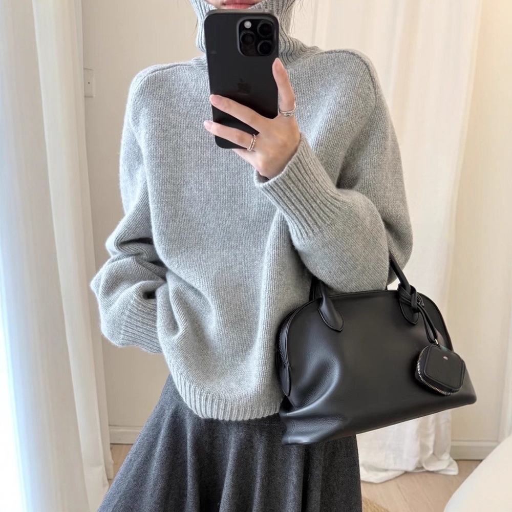 美利奴100羊毛毛衣女秋冬堆堆领宽松针织衫2025新款女装韩系上衣