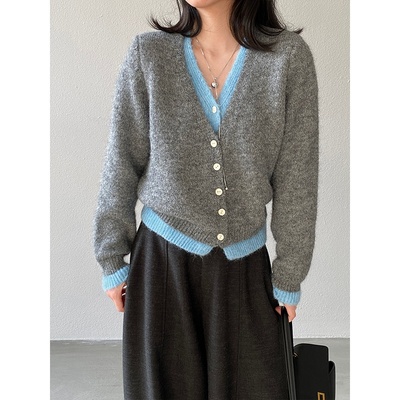 HEART 法式V领假两件针织毛衣女设计感软糯气质休闲长袖上衣