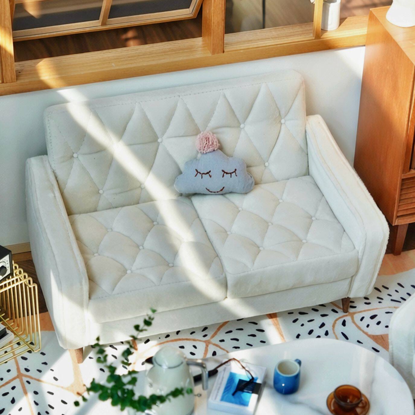 玩具】白色/绿色拉扣沙发双人/单人位/ 家具6分娃屋微缩家具
