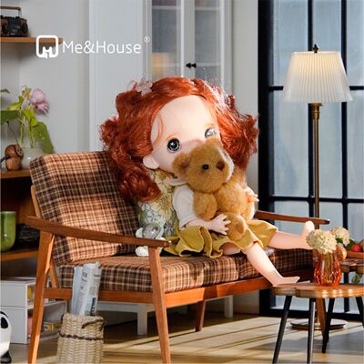 玩具】实木中古双人沙发椅  6分bjdblythe兵人ob24娃屋迷你模型