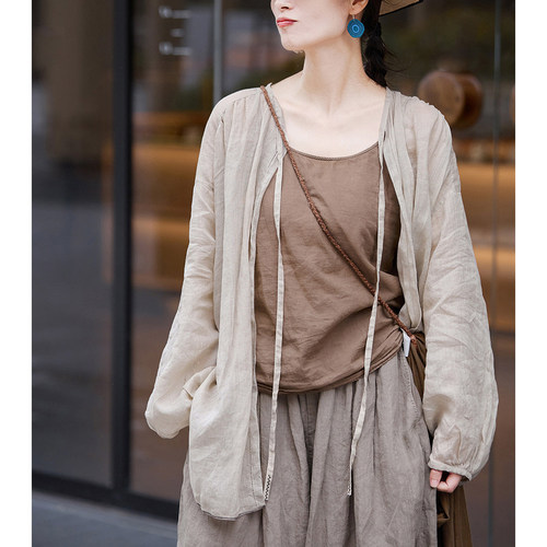 简约慵懒苎麻防晒宽松开衫女