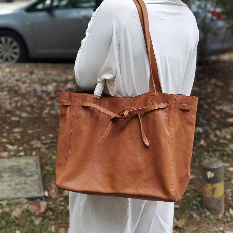 植鞣胎大容量牛皮高端定制购物袋