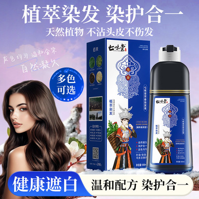 七味堂染发膏蓝盒泡泡染发剂一洗上色遮盖白发不沾头皮不伤发