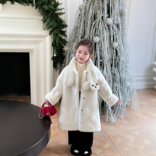 秋冬仿貂毛女童皮草外套加厚保暖皮毛一体中长款毛毛大衣宝宝棉服