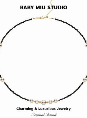 黑尖晶石串珠珍珠项链