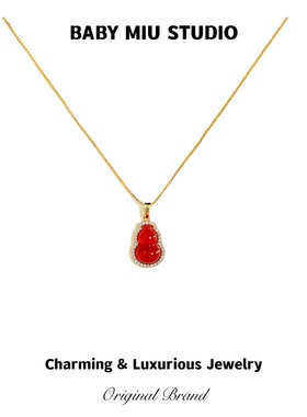 天然红玛瑙葫芦款锆石项链