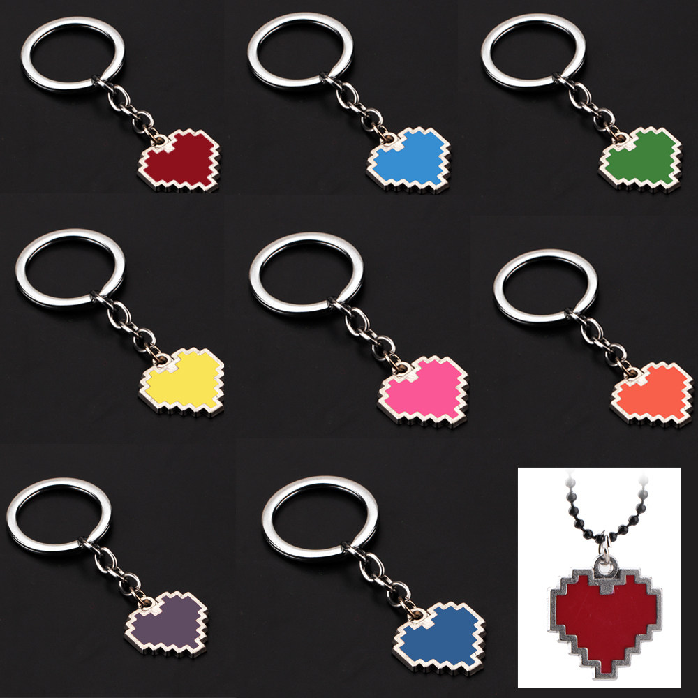 传说之下周边决心灵魂像素红色蓝色绿心形吊坠项链钥匙扣 包挂件
