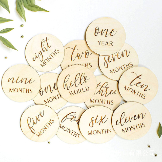 木质婴儿宝宝成长纪念卡片月份纪念册满月新生天数拍照道具圆木片