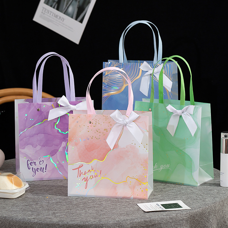 pvc手提袋透明磨砂防水pp塑料硬婚庆喜糖伴手礼品包装袋定制logo