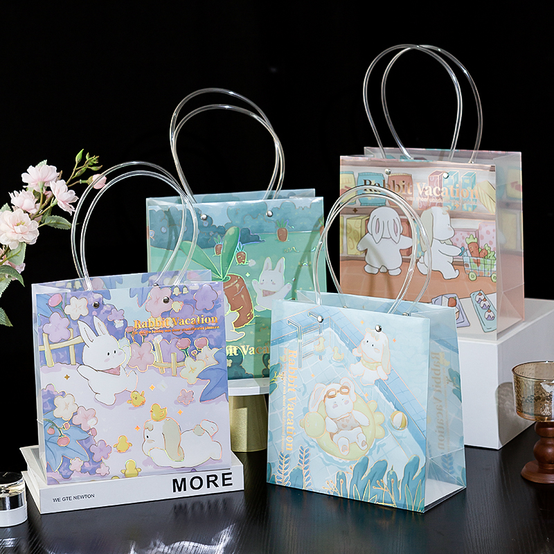 透明手提袋pvc手提袋伴手礼塑料袋可爱卡通动漫节日定制礼品袋子