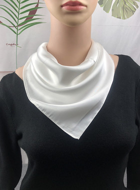 水拓画丝巾演出纯白色小方巾空姐银行酒店春夏秋单色围巾可印L0GO