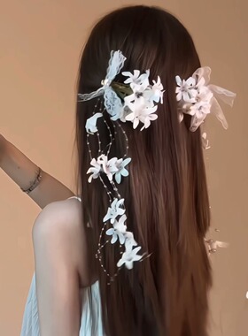 新中式古风仿真铃兰花朵发夹女森系氛围感流苏侧边新娘盘发发饰女