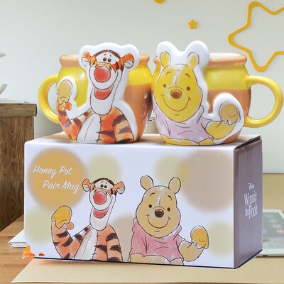 日本迪士尼正版噗噗熊跳跳虎小熊维尼熊蜂蜜罐陶瓷水杯子情侣马克