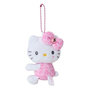 日本正版三丽鸥NIC豹纹粉色hellokitty夹子毛绒公仔钥匙扣小挂件