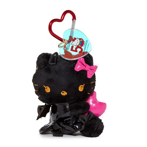日本正版三丽鸥hellokitty黑皮恶魔毛绒公仔挂件爱心扣50周年限定