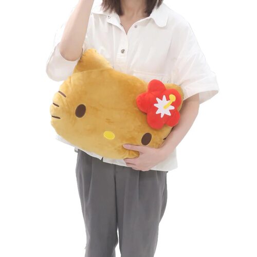 三丽鸥日本正品hellokitty夏威夷晒黑皮毛绒抱枕大靠垫凯蒂猫家居