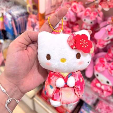日本三丽鸥正版红色和服樱花hellokitty挂件毛绒小公仔日式凯蒂猫