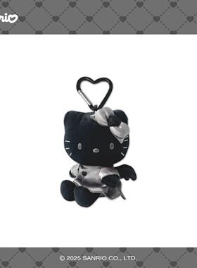 日本三丽鸥正版爱心扣黑色hellokitty毛绒公仔挂件黑皮恶魔钥匙扣