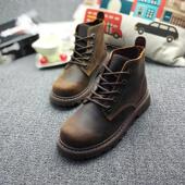 鞋 女机车靴英伦风短靴高帮潮男工装 新真牛皮马丁靴头层大头鞋 春季