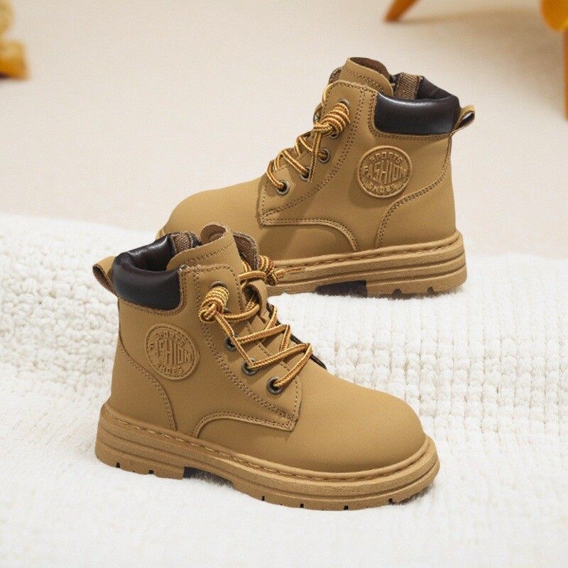 芭芭鸭儿童工装靴男童时尚小黄靴女童春秋款靴子2025新款童鞋户外