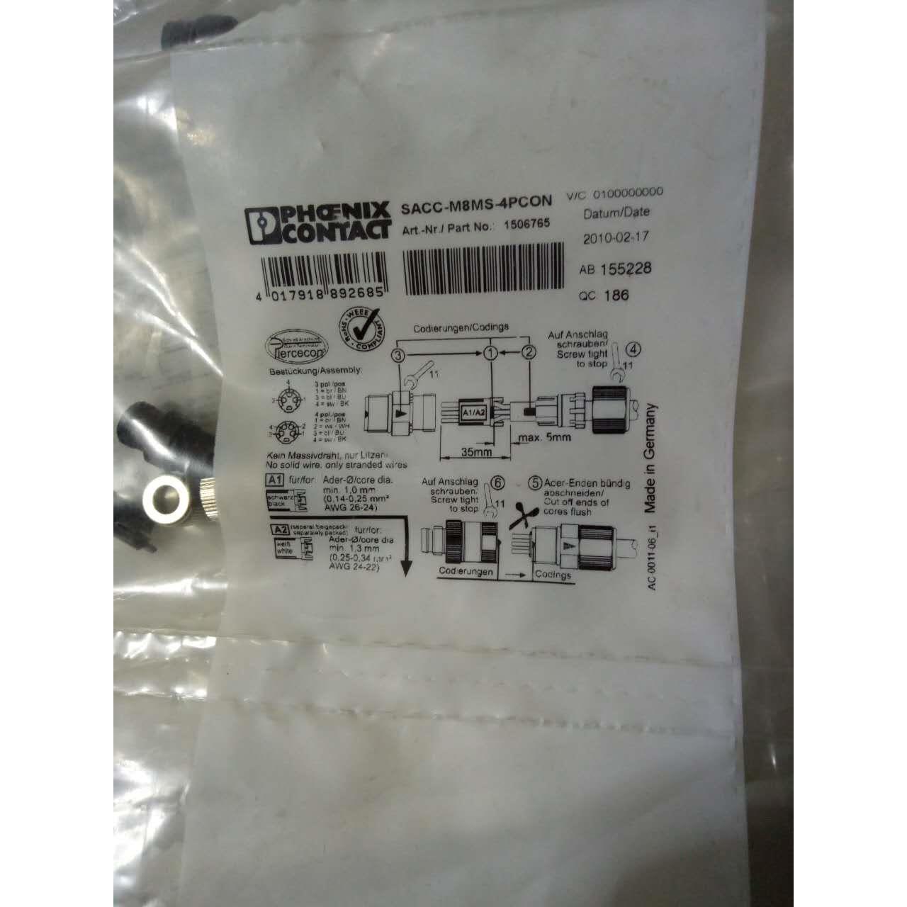 议价菲尼克斯SACC-M8MS-4PCON 1506765传器4芯M8连接器