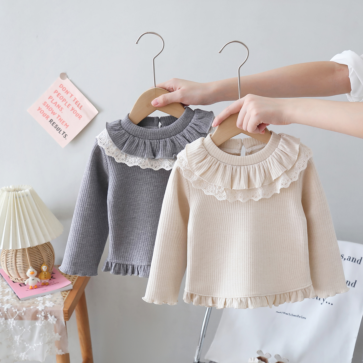 童装婴儿冬装上衣女童加绒加厚蕾丝打底衫儿童长袖T恤女宝宝内搭