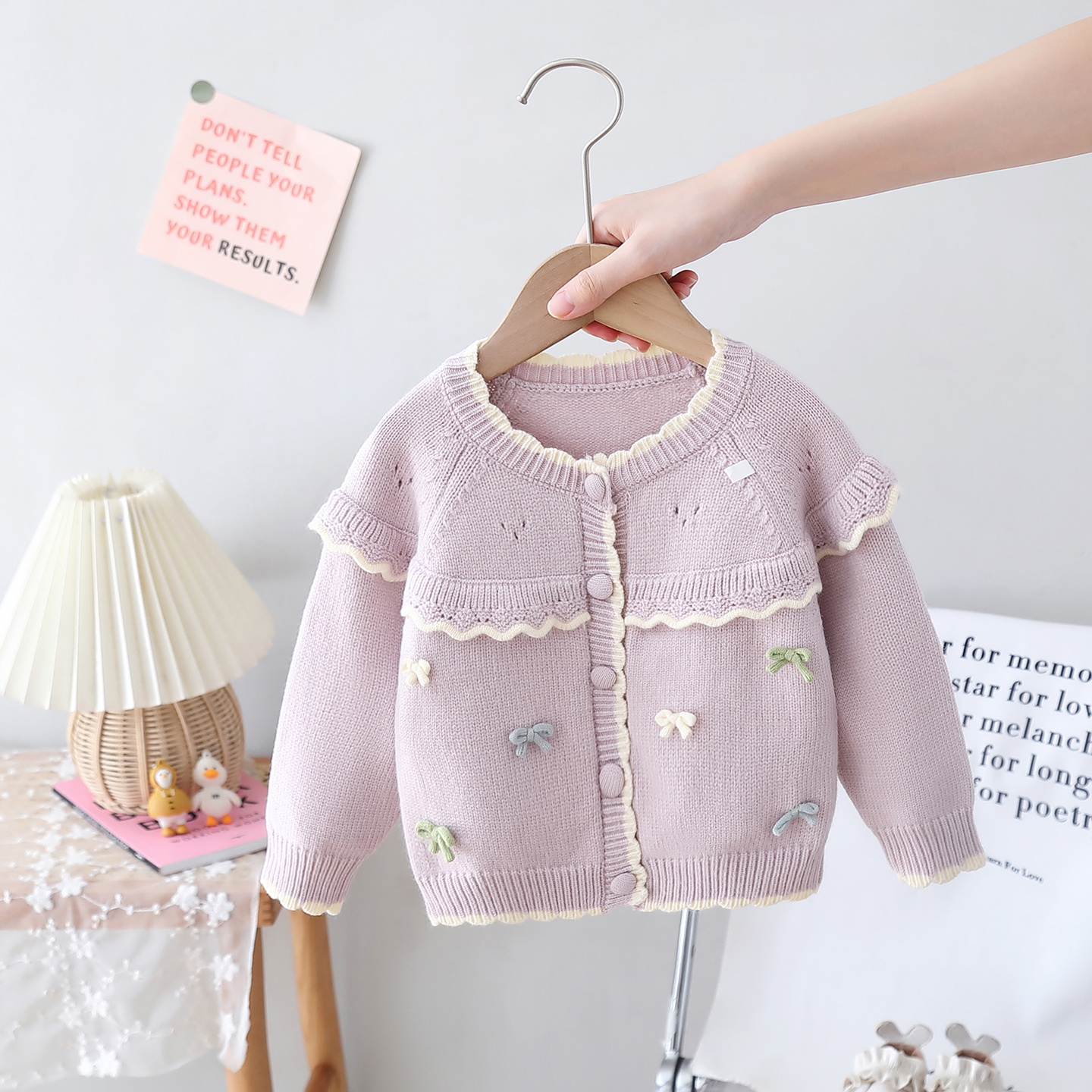 小清新女童蝴蝶结木耳边针织衫
