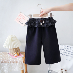 童装冬装女童木耳边拼接休闲裤儿童加绒裤子女宝宝阔腿裤婴儿长裤