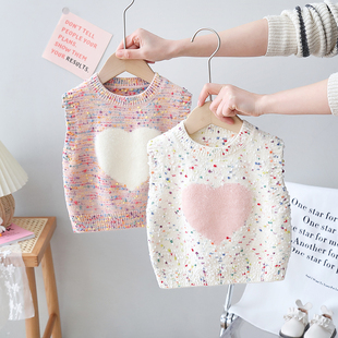 中小童装婴儿爱心马甲女童针织背心女宝宝毛衣坎肩儿童马夹春秋款