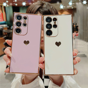 适用三星S25手机壳A17电镀金边爱心Galaxy硅胶S24四角加厚气囊防摔A56软保护套Ultra女清新A55纯色简约时尚 潮