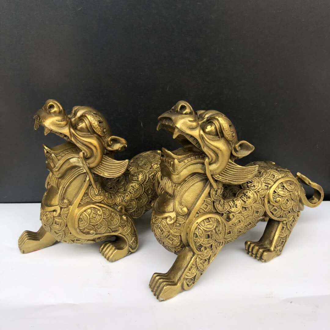 仿古纯铜貔貅摆件黄铜貔貅客厅家居装饰品办公室铜貔貅开业礼品