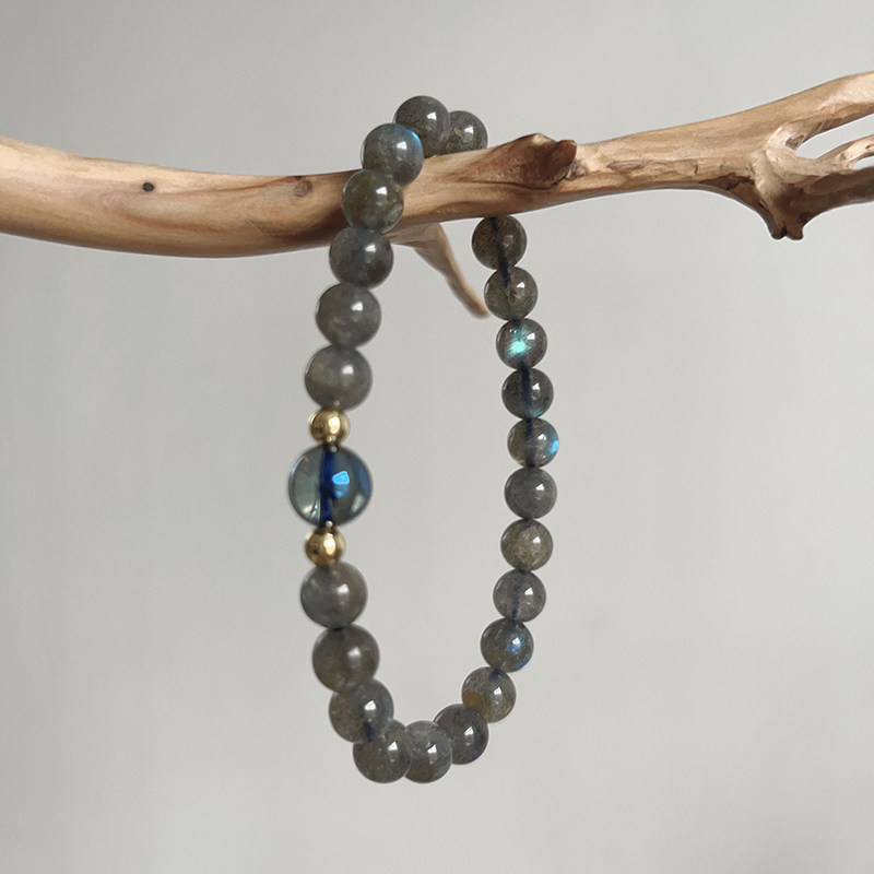 天然灰月光石手链 拉长石手串女