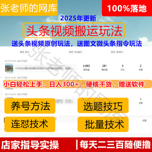2025年8月今日头条视频搬运野路子玩法 实操指导100%落地视频教程