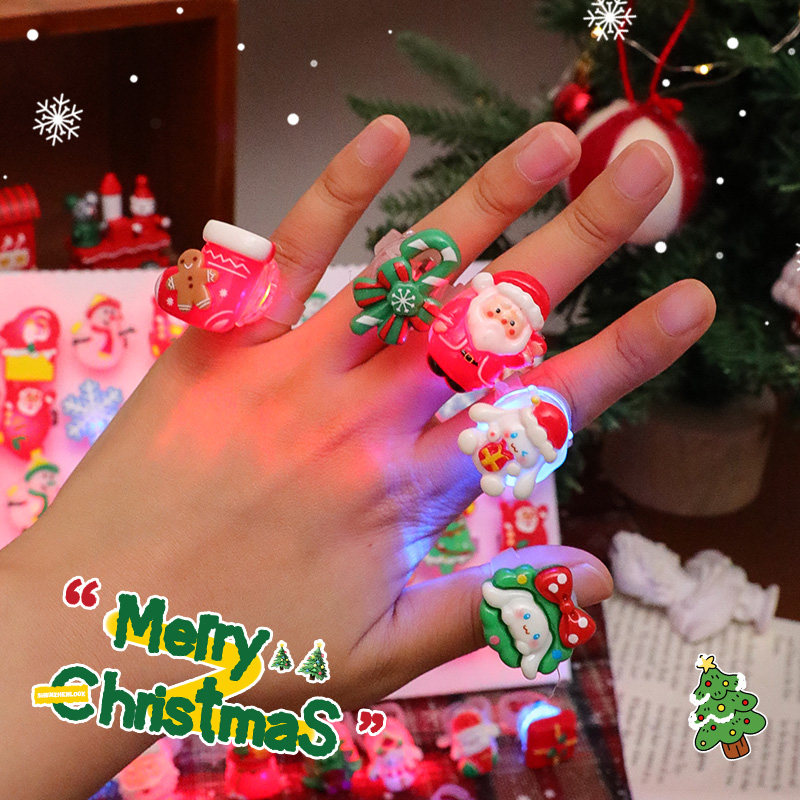 卡通发光戒指创意指环儿童玩具幼儿园儿童礼物小礼品圣诞戒指批发