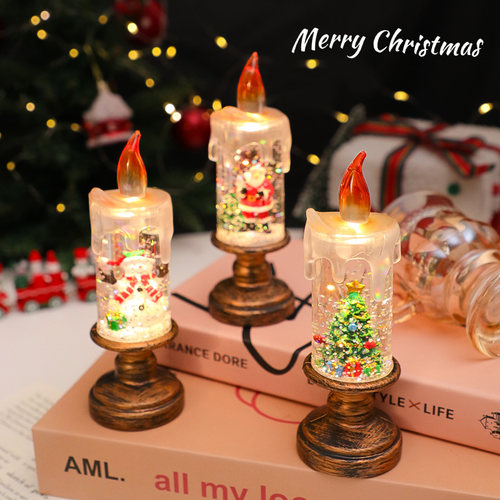 圣诞装饰灯发光蜡烛复古氛围摆件圣诞蜡烛流沙装饰品注水小夜灯