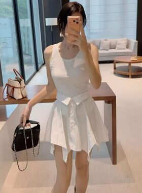 1604夏日美拉德风背心式连衣裙女夏新款收腰显瘦包臀减龄短裙