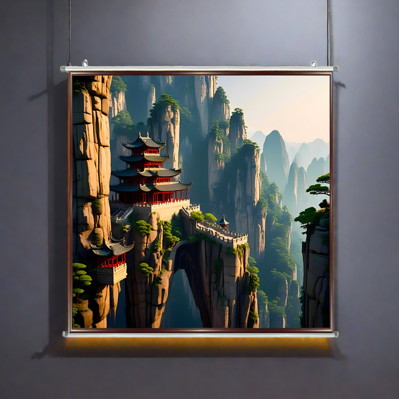 神像佛像观音背景画定制防水书房中式装饰画古风道场山水卷轴挂画