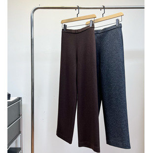 TH两色法兰绒直筒裤羊毛混纺通勤裤子女高腰显瘦休闲裤秋冬新款