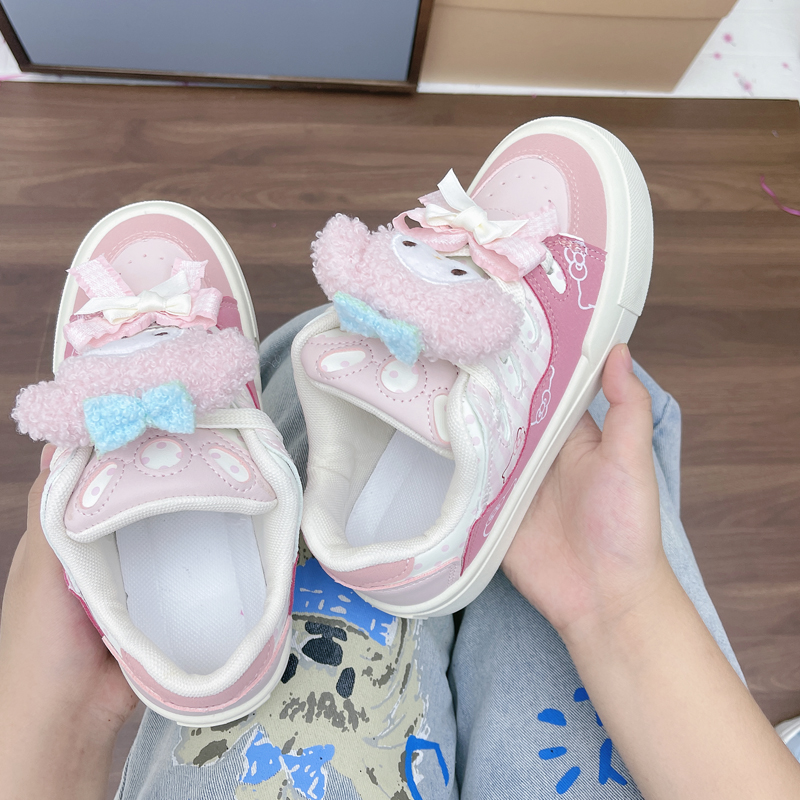 爆款芭乐粉帆布鞋女韩系甜美学生板鞋女秋季新款美乐蒂蝴蝶结单鞋