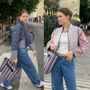 浪漫主义 法式设计感民族风两面穿拼接碎花棉服百搭短款宽松外套