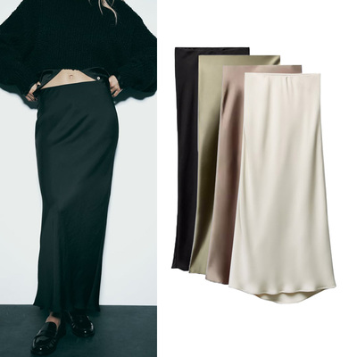 ZA 春夏新款女装高腰显瘦丝缎质感迷笛裙8534899 8632845 7968897