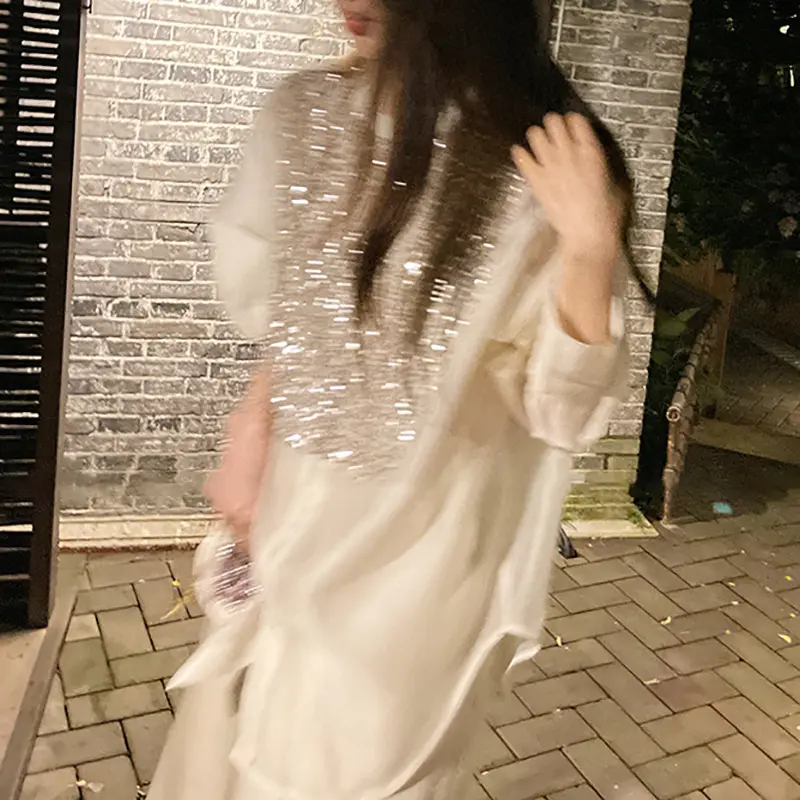 外贸 重工轻奢亮片拼接衬衫宽松上衣女 现货