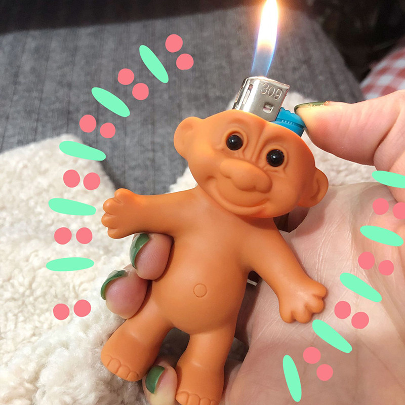 怀旧霹雳复古90年代巨魔娃娃打火机套土酷蹦迪小玩具摆件 t3103