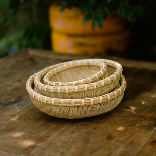 精品手工竹编框竹篮子馒头框水果篮子厨房收纳框备菜框洗菜零食框