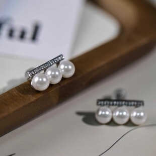 周也徐睿知同款耳环戒指白百何郑有恩平衡木耳钉戒指三颗珍珠耳饰