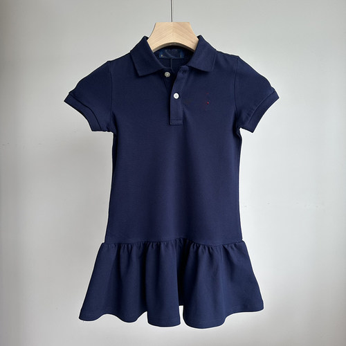 2026夏季新款儿童休闲polo领短袖连衣裙女童荷叶边翻领裙