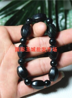 特价天然活磁黑绿玉佛珠手链